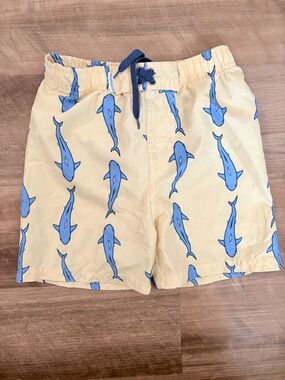 Boys Yellow Swim Trunks with Blue Shark Print